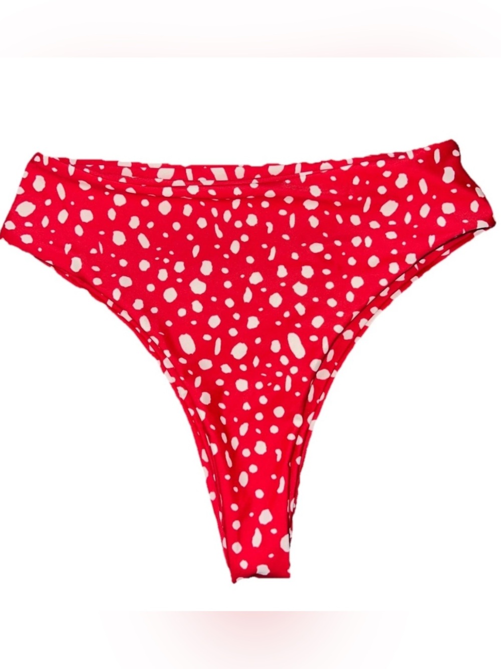 ZAFUL Red Dalmatian Polka Dot High Leg Bikini Bottoms Cheeky Size Small, US 4